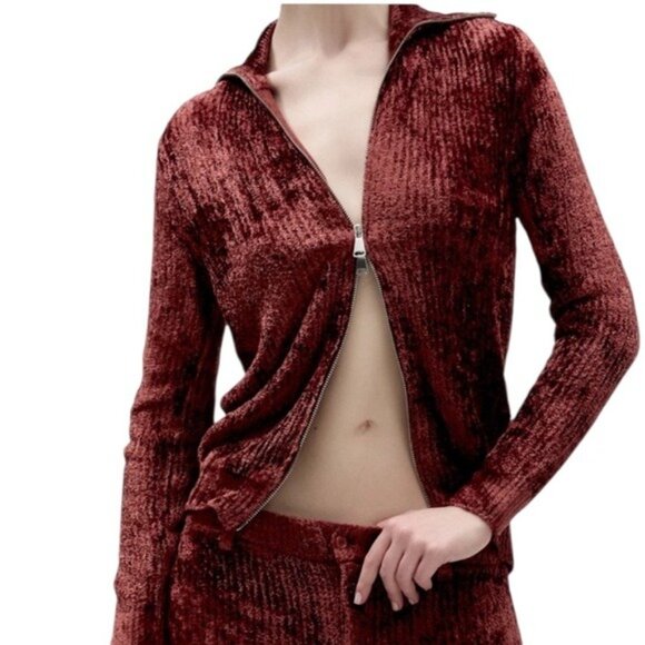 NWT Aya Muse Cyro Top Jacket Full Zip Chenille Fabric in Rust Size M - Picture 3 of 15